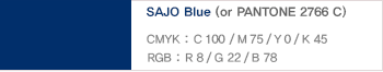 SAJO Blue (or PANTONE 2766 C) CMYK L100.75.0.45, RGB :8.22.78